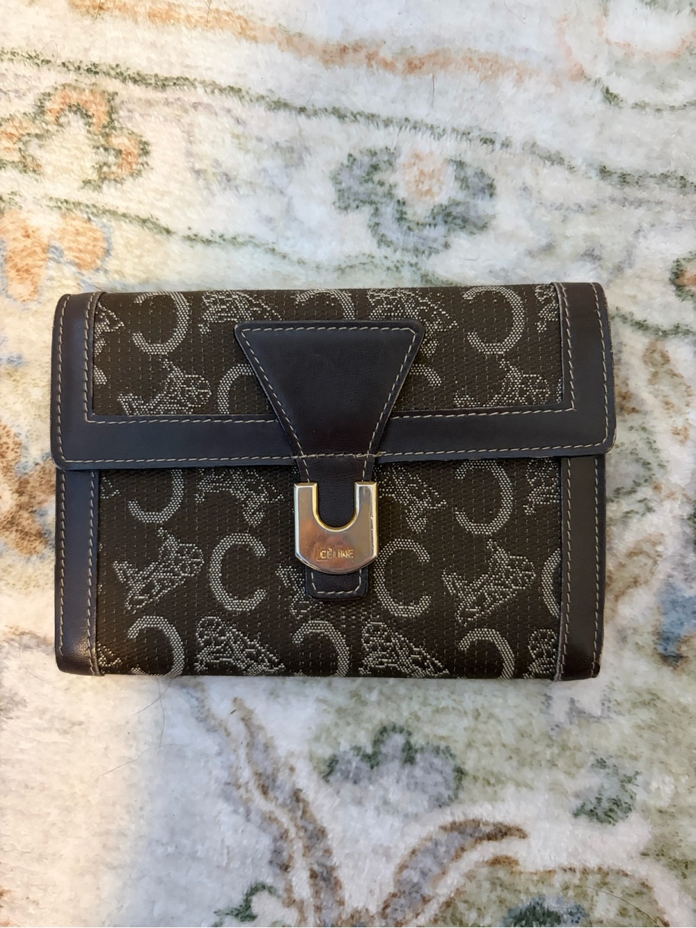 Celine Brown Triomphe Canvas Wallet with Goldtone Clasp